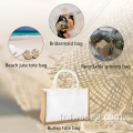 Sacs fourre-tout à vide en jute en jute personnalisé Canvas Réutilisable Grocherie Rangement sac à main Eco Burlap Burlap Beach Daily Utilisation pliable